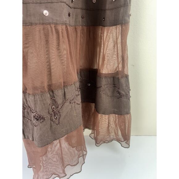 Y2K Cariloha Brown Midi Maxi Skirt Ruffle Tiered Boho Fairy Forest Large Sheer - Picture 9 of 13